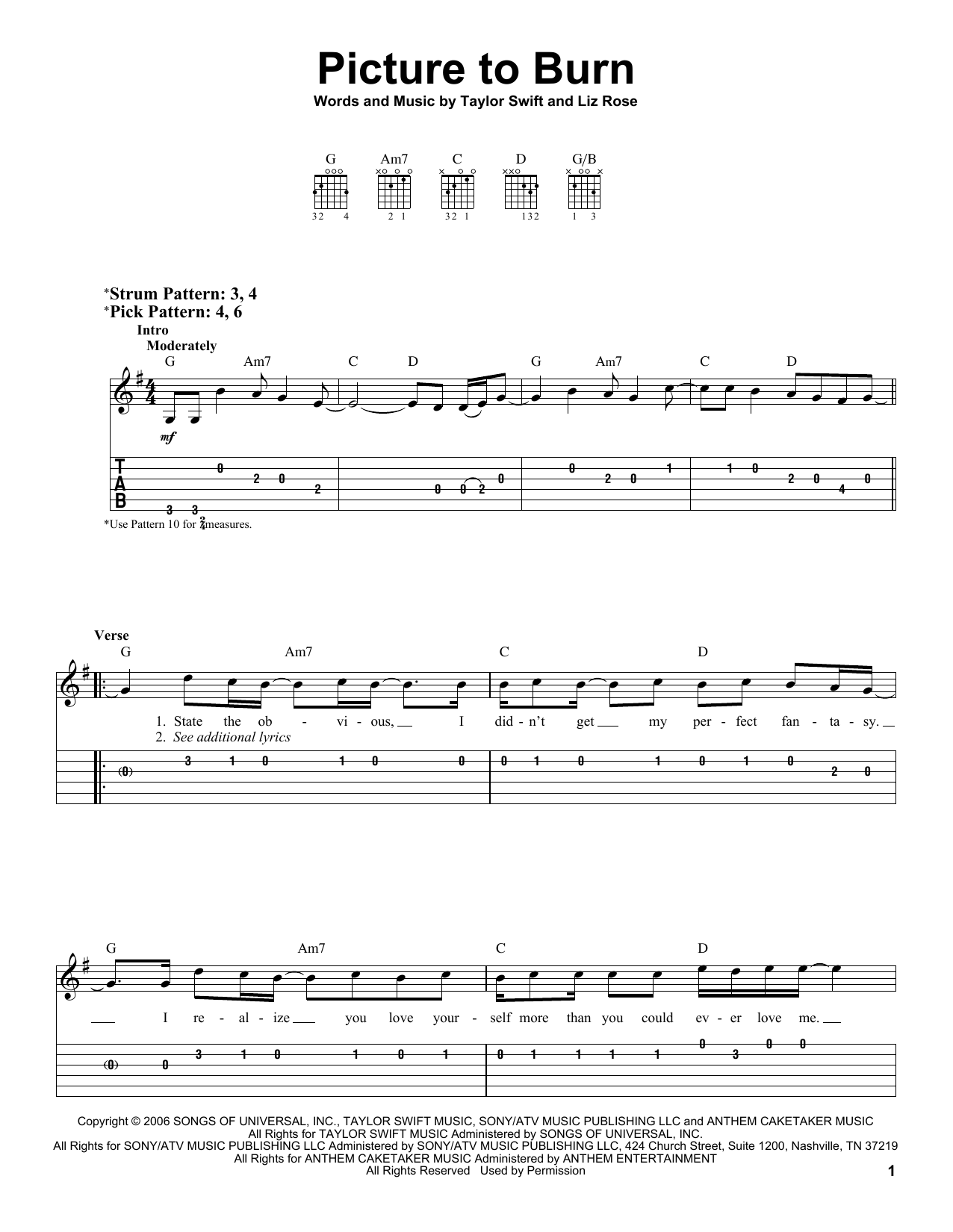 Download Taylor Swift Picture To Burn Sheet Music