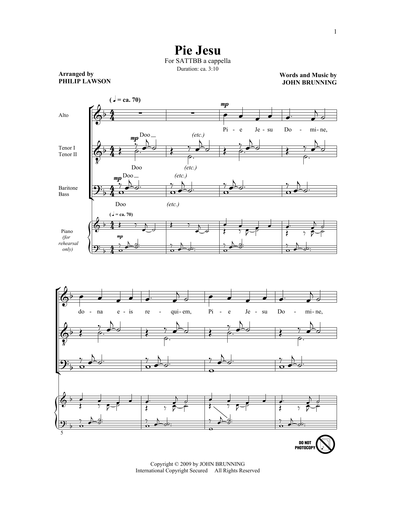 Download John Brunning Pie Jesu (arr. Philip Lawson) Sheet Music