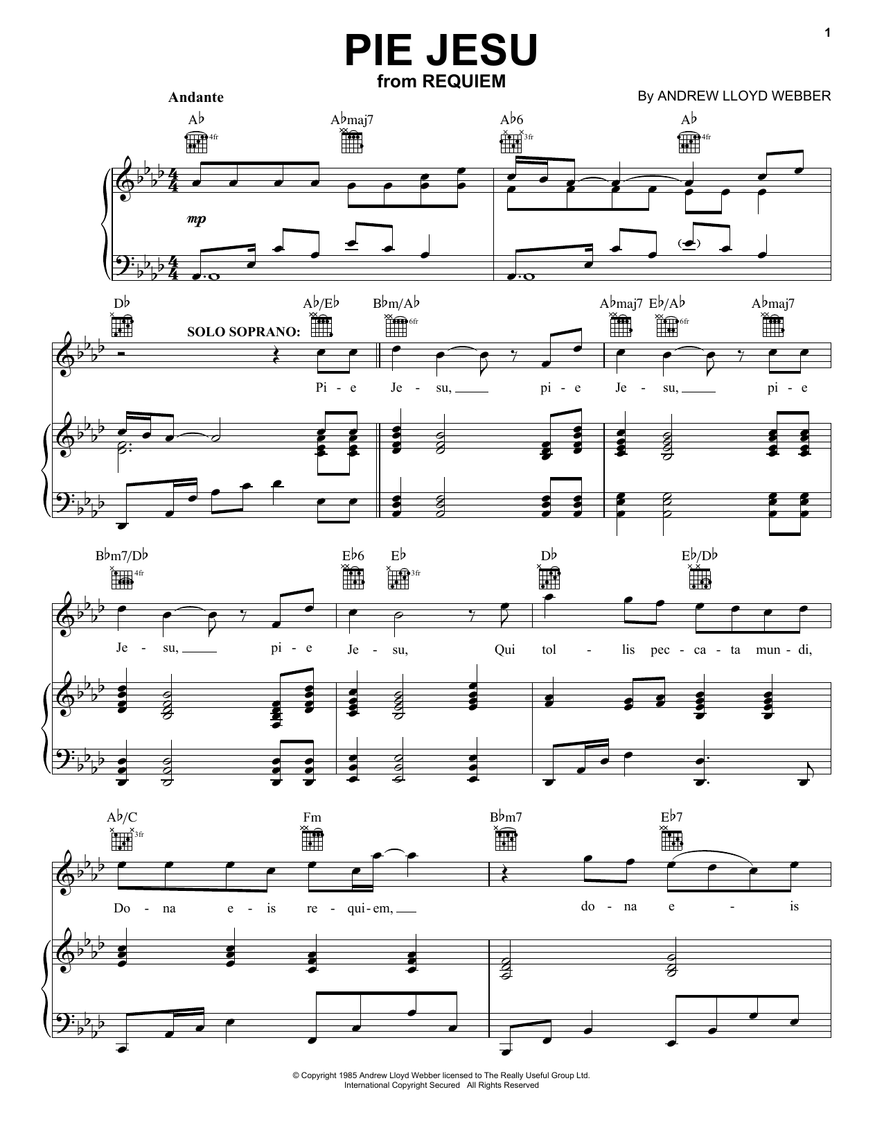 Download Andrew Lloyd Webber Pie Jesu (from Requiem) Sheet Music