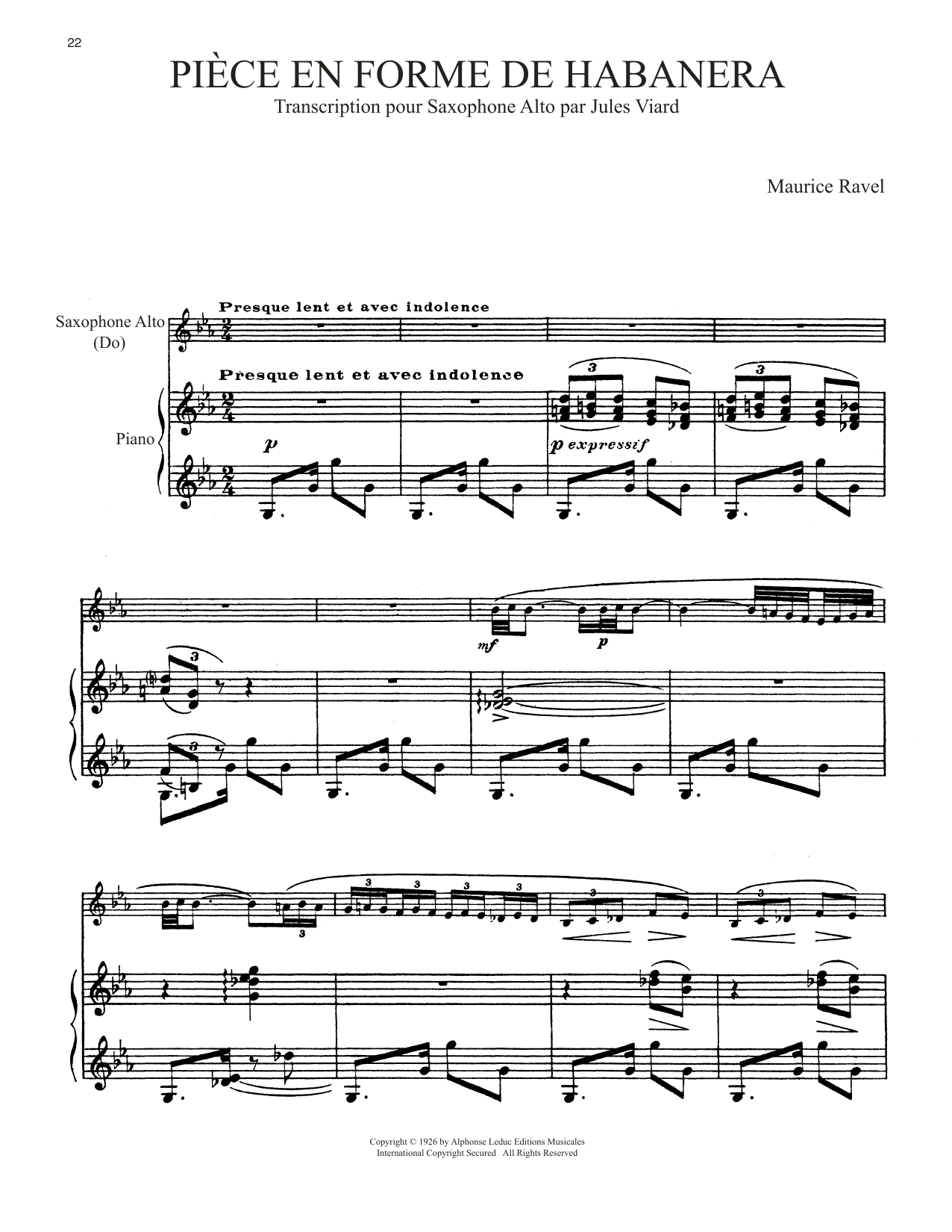 Download Maurice Ravel Piece En Forme De Habanera Sheet Music