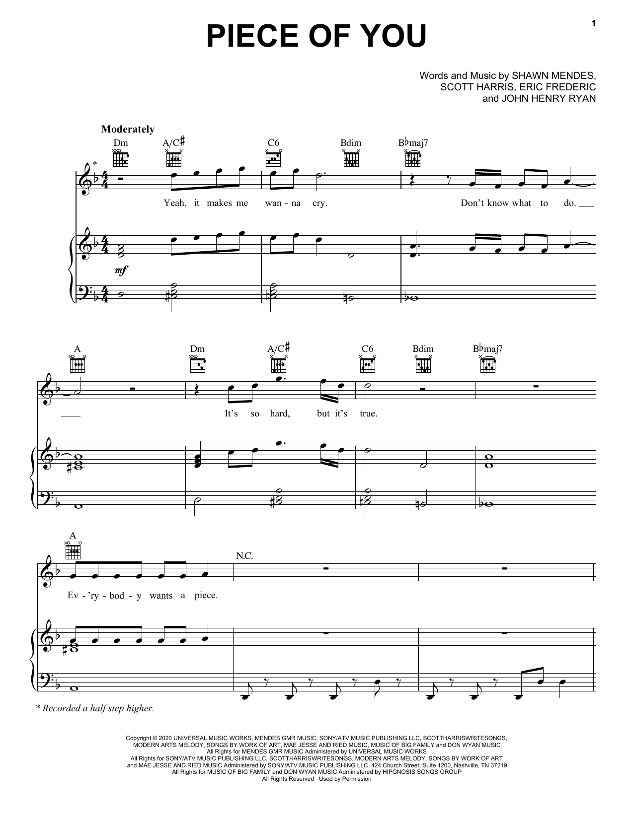Download Shawn Mendes Piece Of You Sheet Music