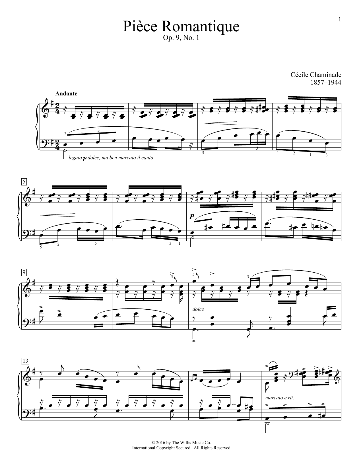 Download Cecile Chaminade Piece Romantique, Op. 9, No. 1 Sheet Music
