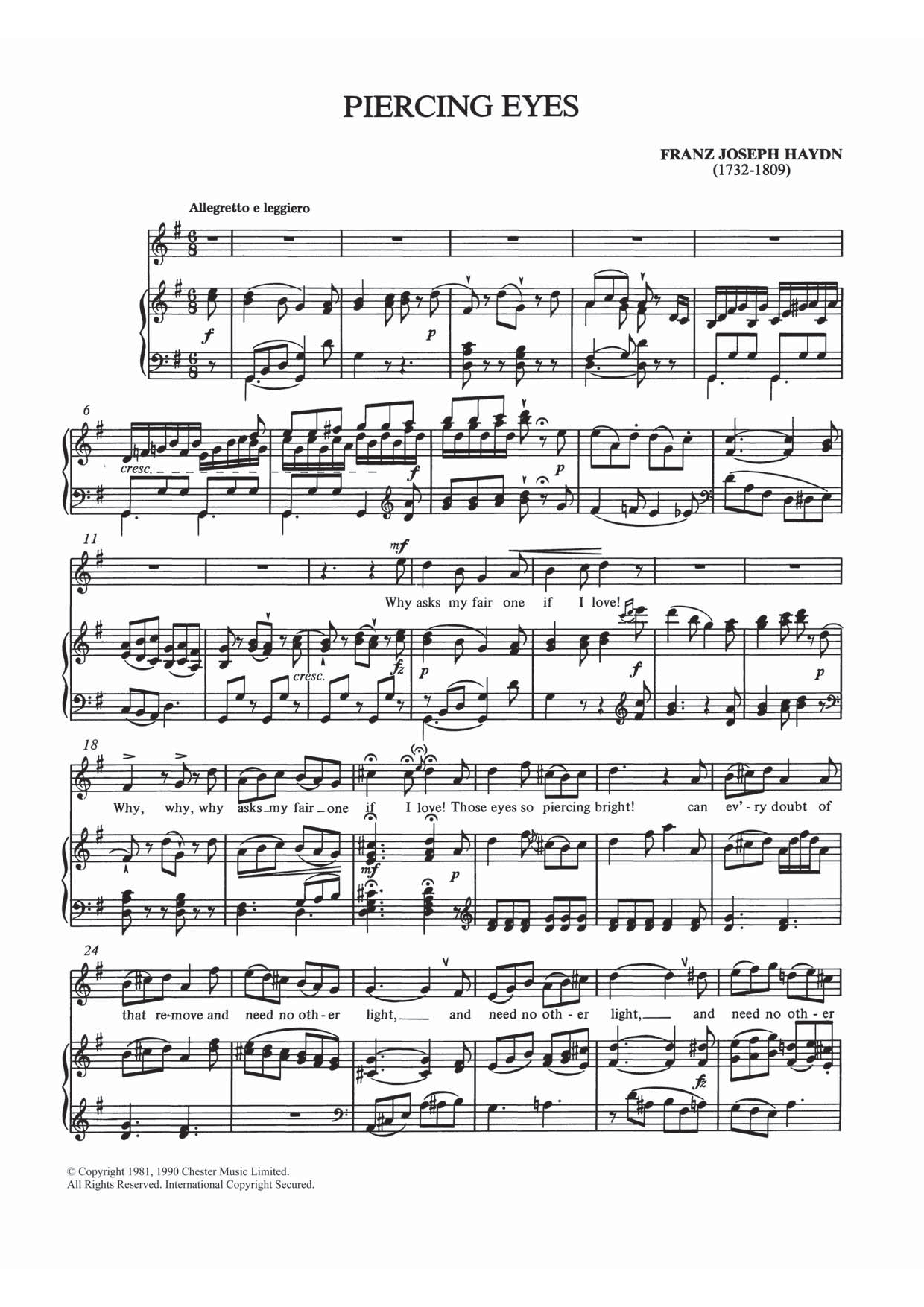 Download Franz Joseph Haydn Piercing Eyes Sheet Music