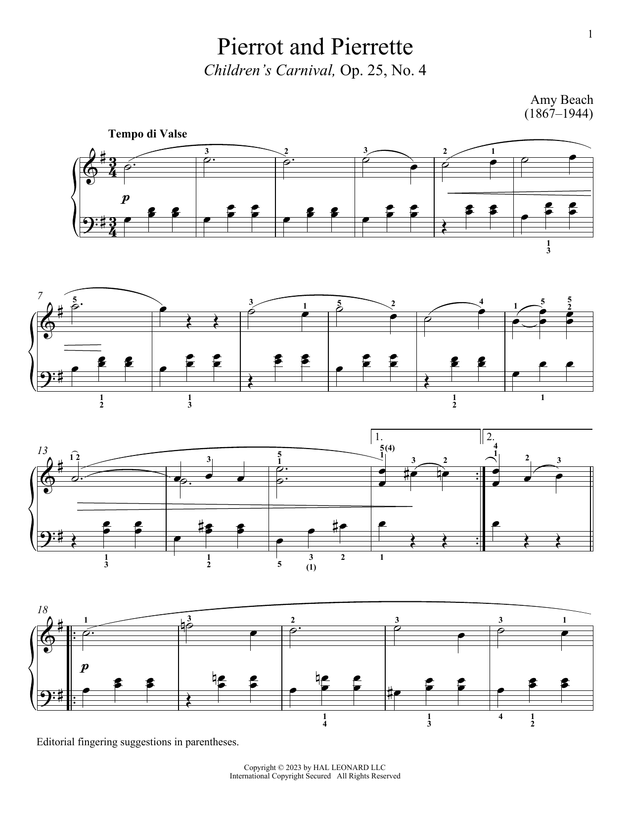 Download Amy Marcy Beach Pierrot and Pierrette Sheet Music