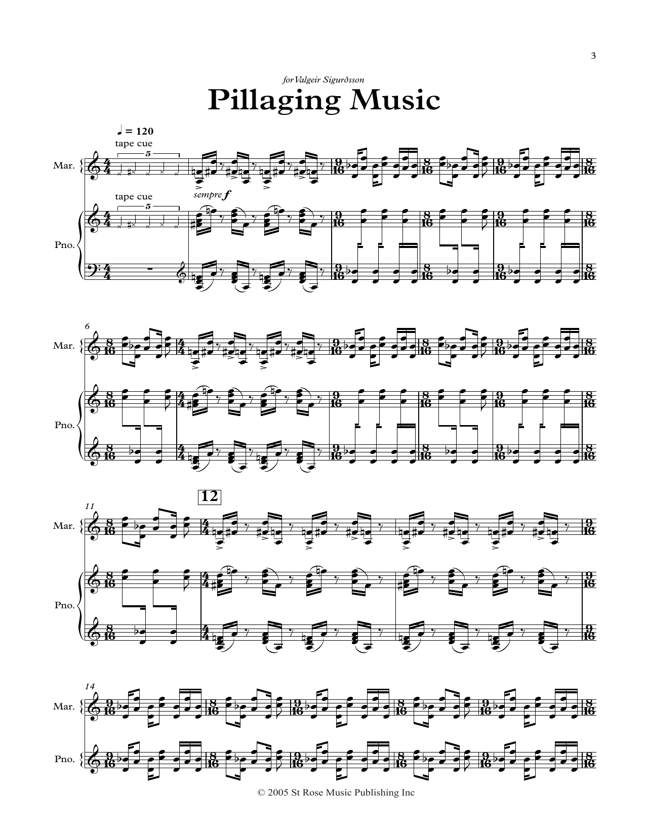 Download Nico Muhly Pillaging Music (Marimba) Sheet Music