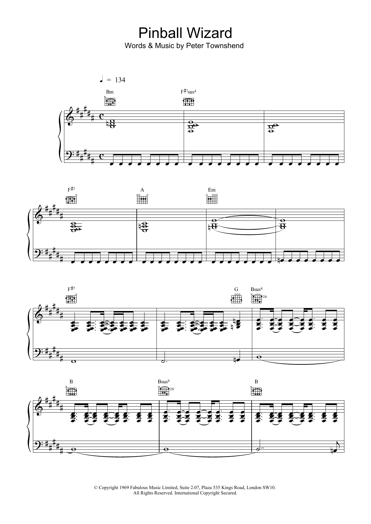 The Who Pinball Wizard sheet music notes printable PDF score