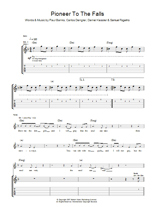 Download Interpol Pioneer To The Falls Sheet Music