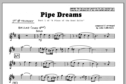 Download John LaBarbara Pipe Dreams - 1st Bb Trumpet Sheet Music