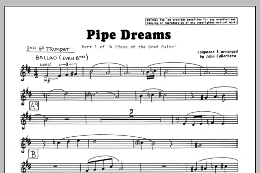 Download John LaBarbara Pipe Dreams - 2nd Bb Trumpet Sheet Music