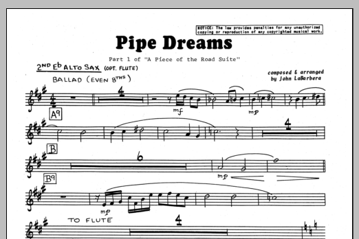 Download John LaBarbara Pipe Dreams - 2nd Eb Alto Saxophone Sheet Music
