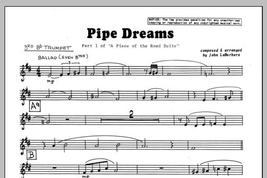Download John LaBarbara Pipe Dreams - 3rd Bb Trumpet Sheet Music