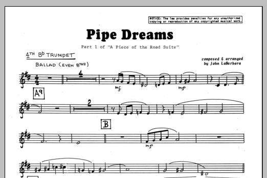 Download John LaBarbara Pipe Dreams - 4th Bb Trumpet Sheet Music