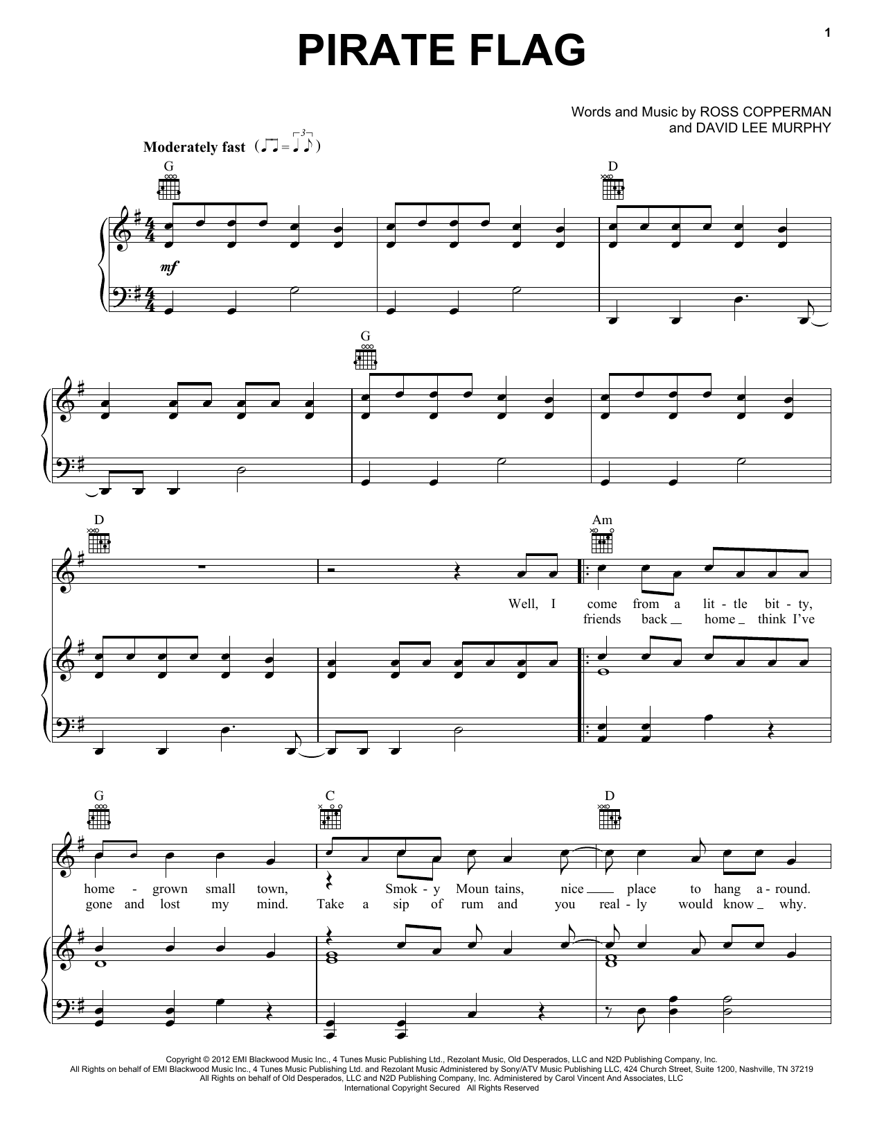 Download Kenny Chesney Pirate Flag Sheet Music
