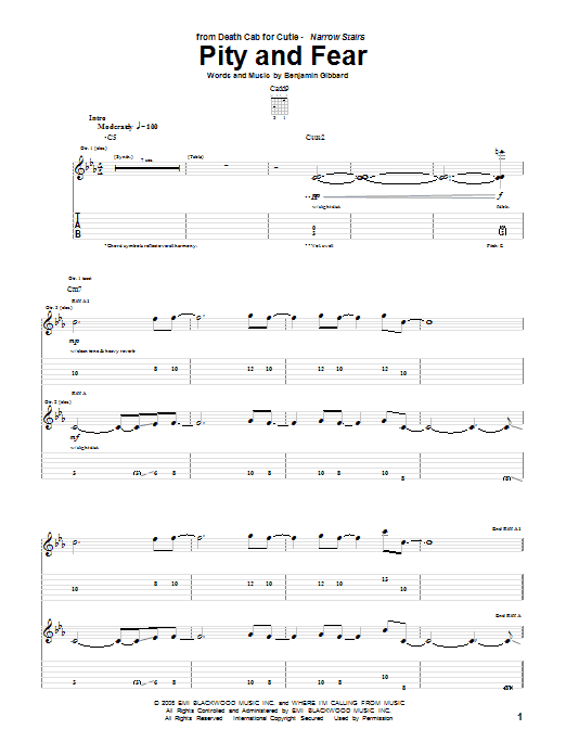 Download Death Cab For Cutie Pity And Fear Sheet Music
