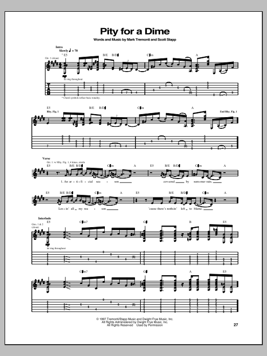 Download Creed Pity For A Dime Sheet Music