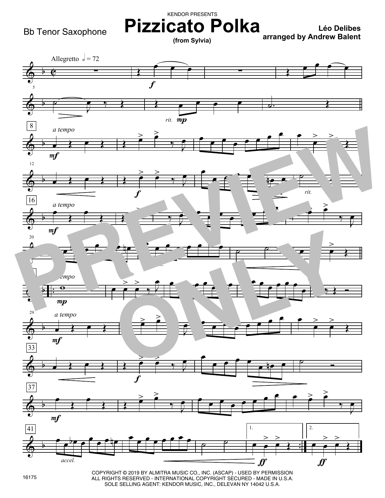 Download Andrew Balent Pizzicato Polka (from Sylvia) - Bb Teno Sheet Music