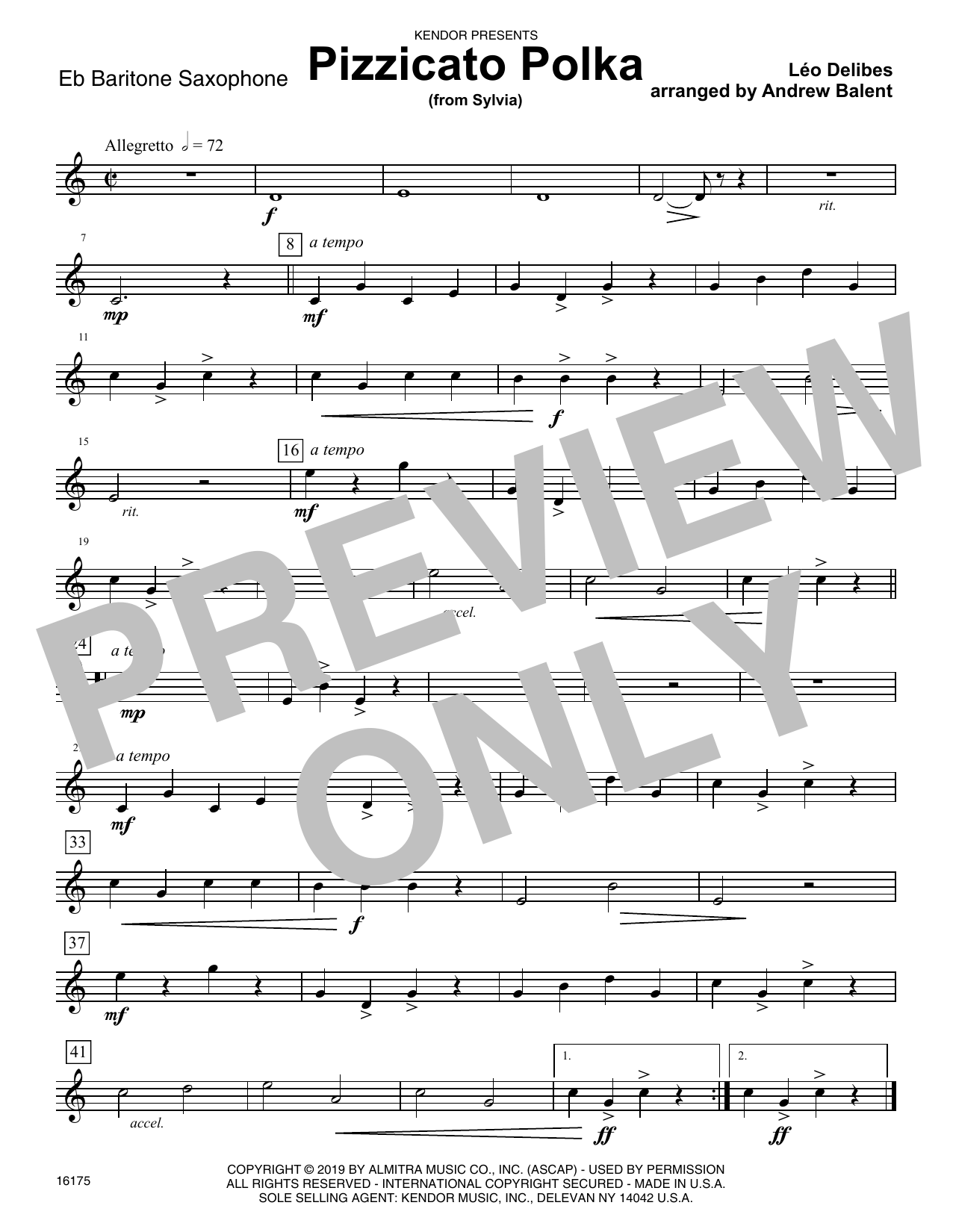 Download Andrew Balent Pizzicato Polka (from Sylvia) - Eb Bari Sheet Music