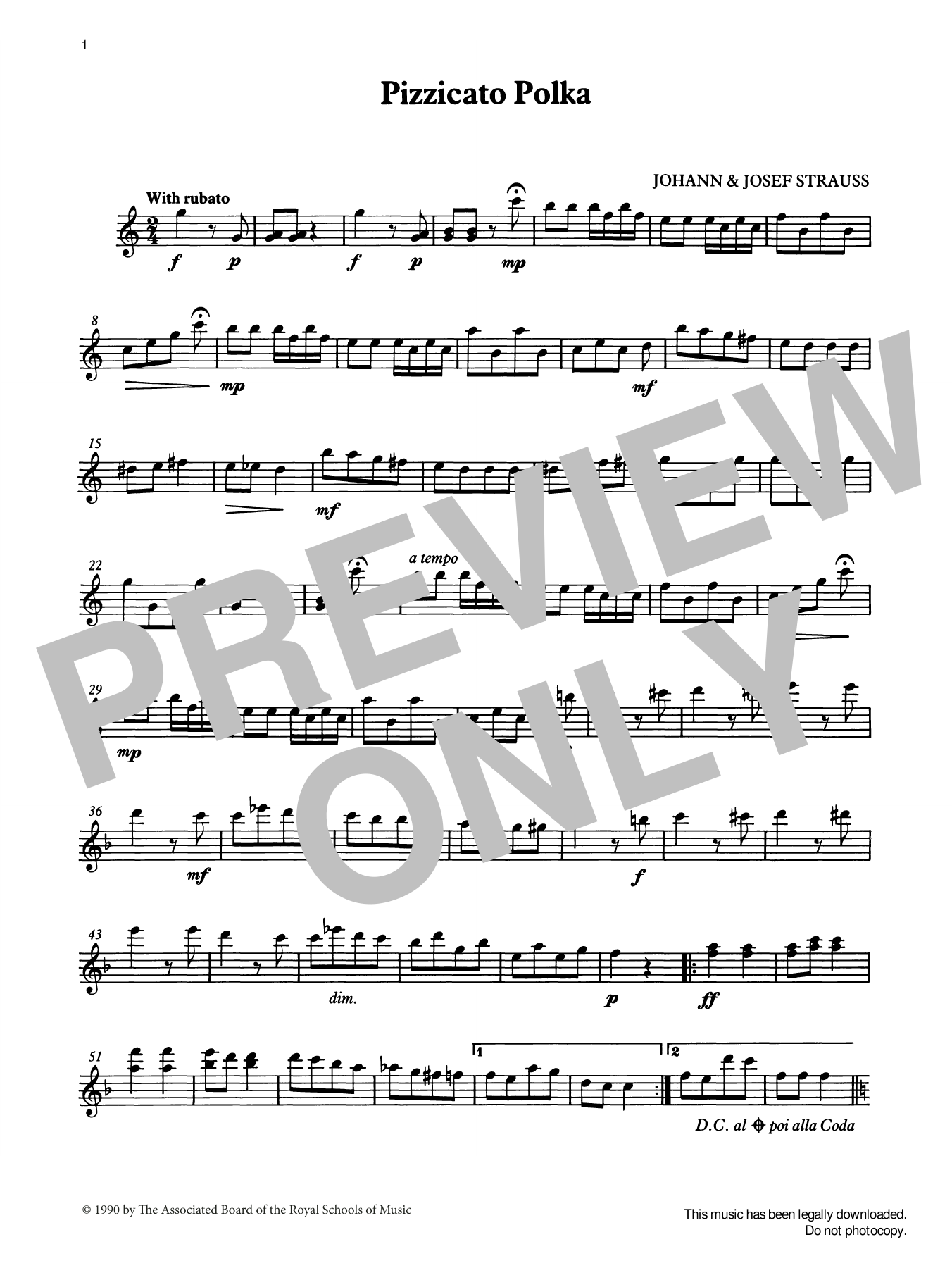 Download Johann Strauss II Pizzicato Polka (score & part) from Gra Sheet Music