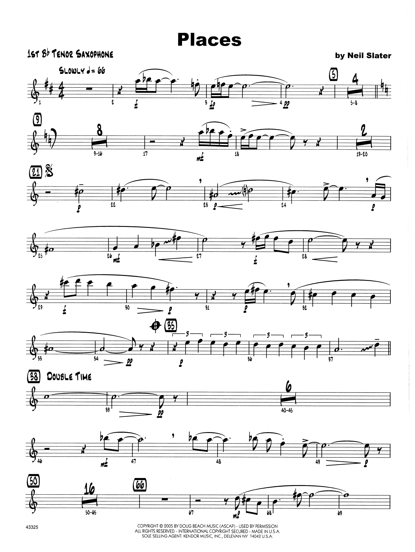 Download Neil Slater Places - 1st Tenor Saxophone Sheet Music