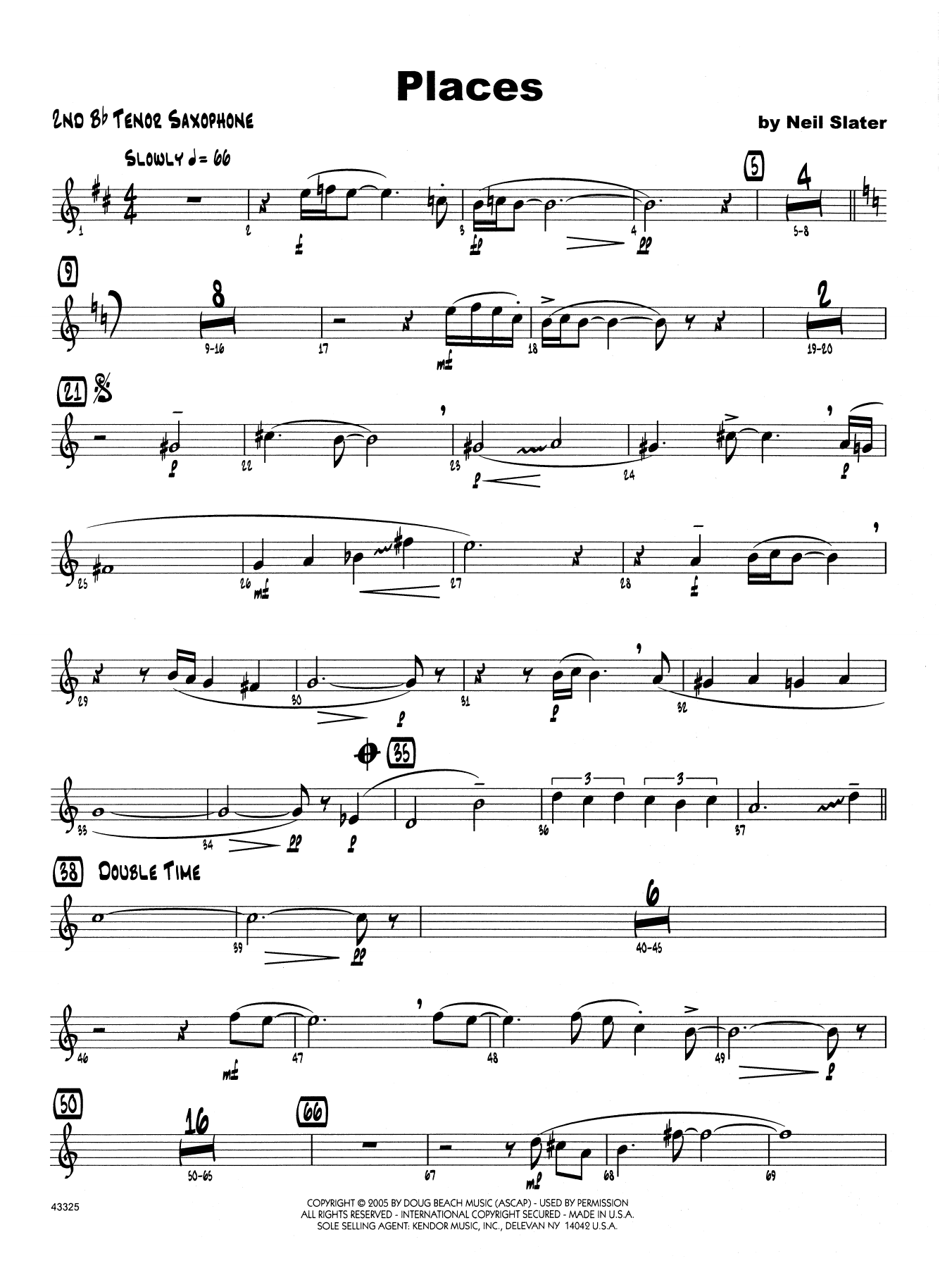 Download Neil Slater Places - 2nd Bb Tenor Saxophone Sheet Music