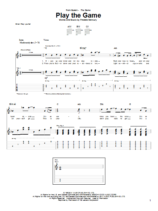 Download Queen Play The Game Sheet Music
