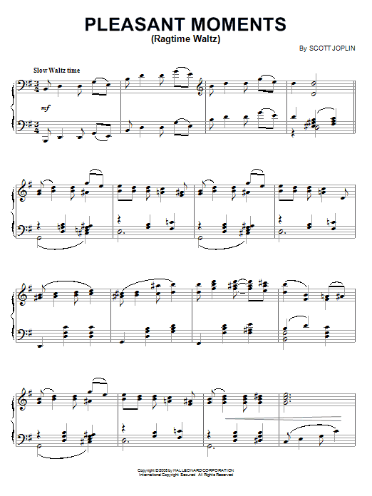Download Scott Joplin Pleasant Moments (Ragtime Waltz) Sheet Music