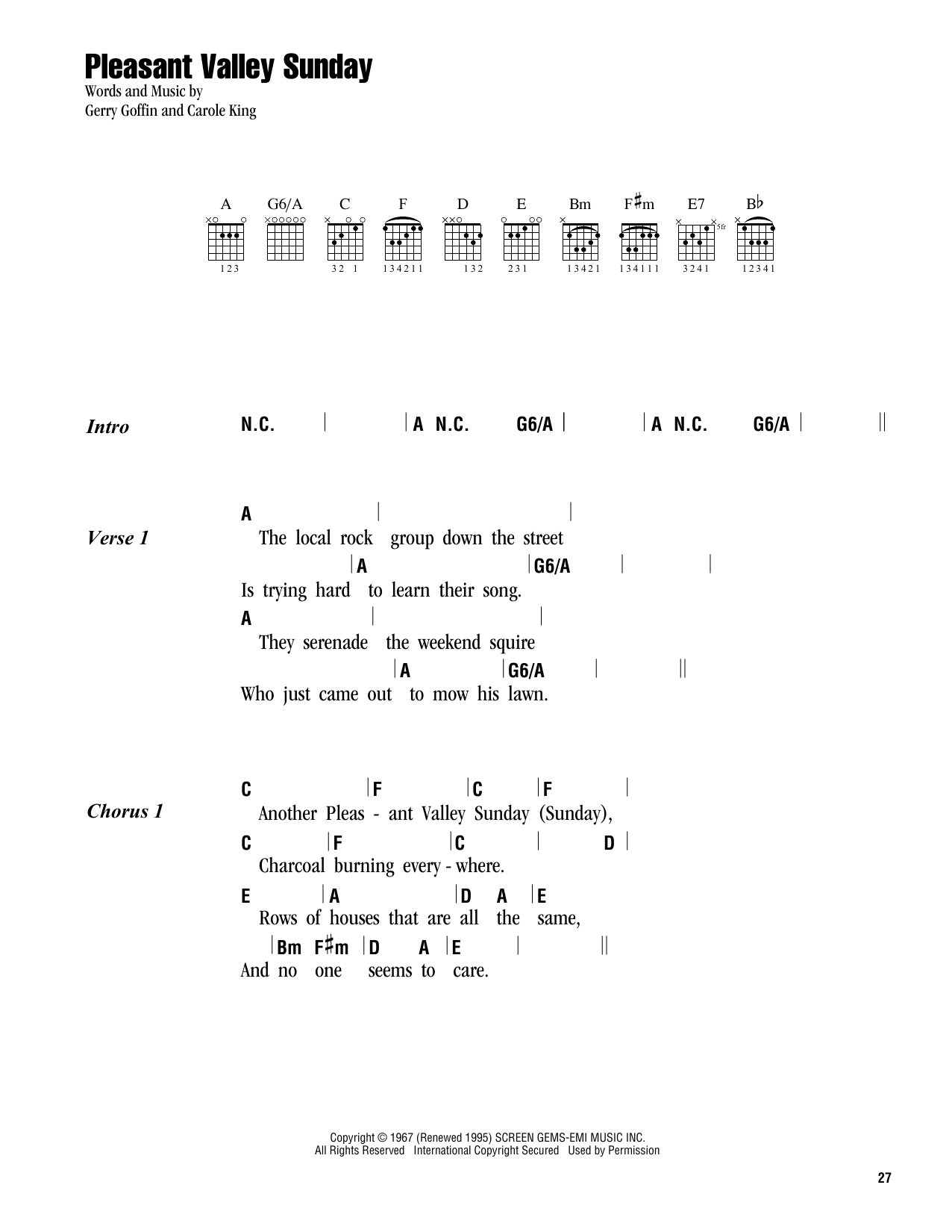 Download Carole King Pleasant Valley Sunday Sheet Music