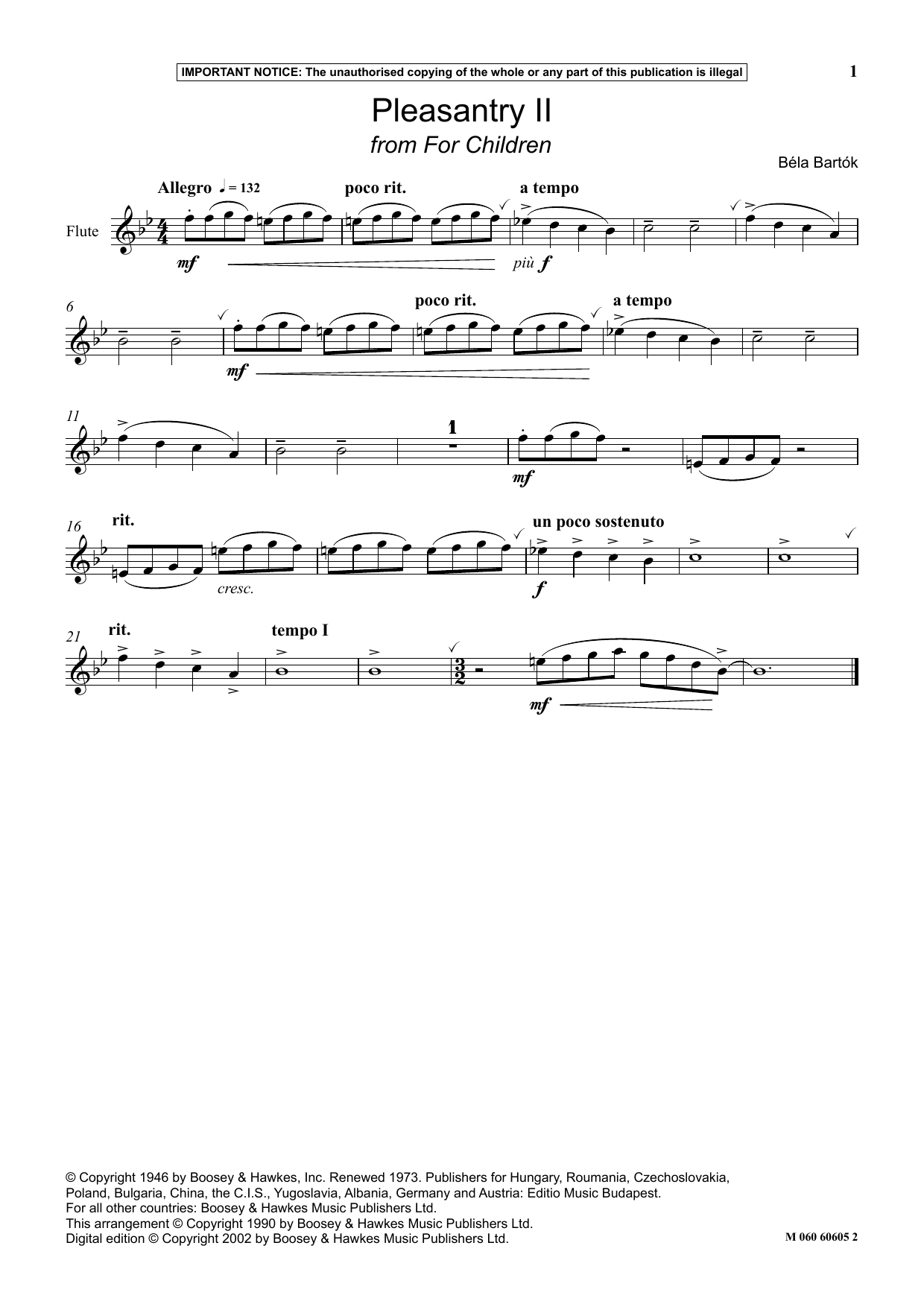 Download Béla Bartók Pleasantry II (from For Children) Sheet Music