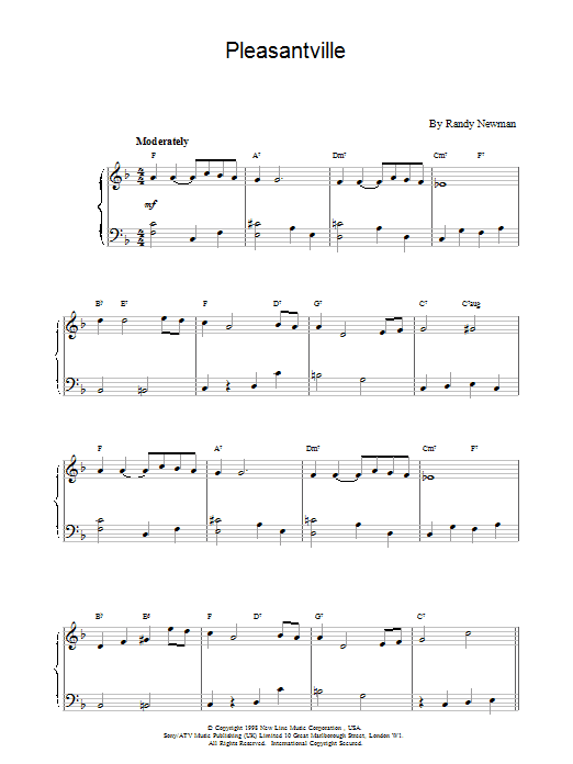 Randy Newman Pleasantville sheet music notes printable PDF score
