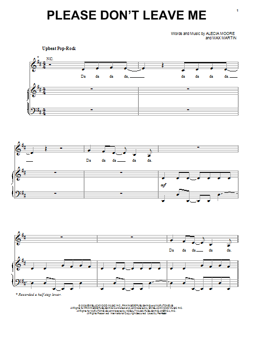 Download Pink Please Don't Leave Me Sheet Music