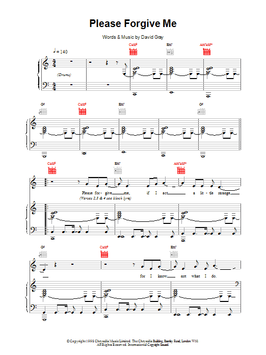 David Gray Please Forgive Me sheet music notes printable PDF score