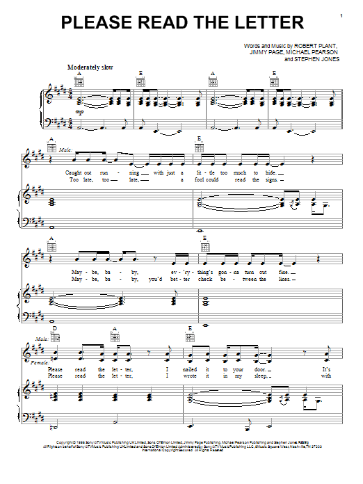 Download Robert Plant Please Read The Letter Sheet Music