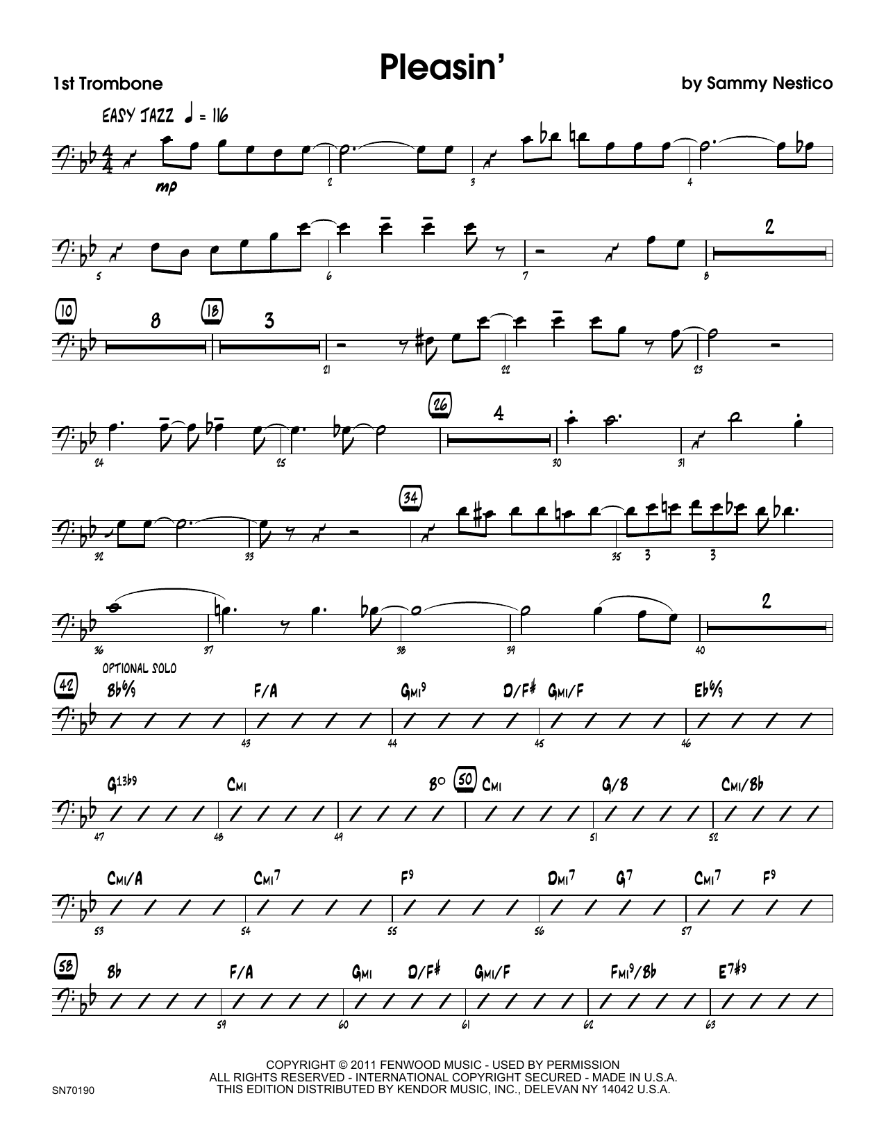 Download Sammy Nestico Pleasin' - 1st Trombone Sheet Music
