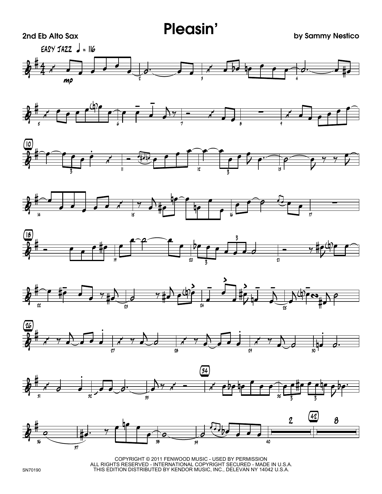 Download Sammy Nestico Pleasin' - 2nd Eb Alto Saxophone Sheet Music