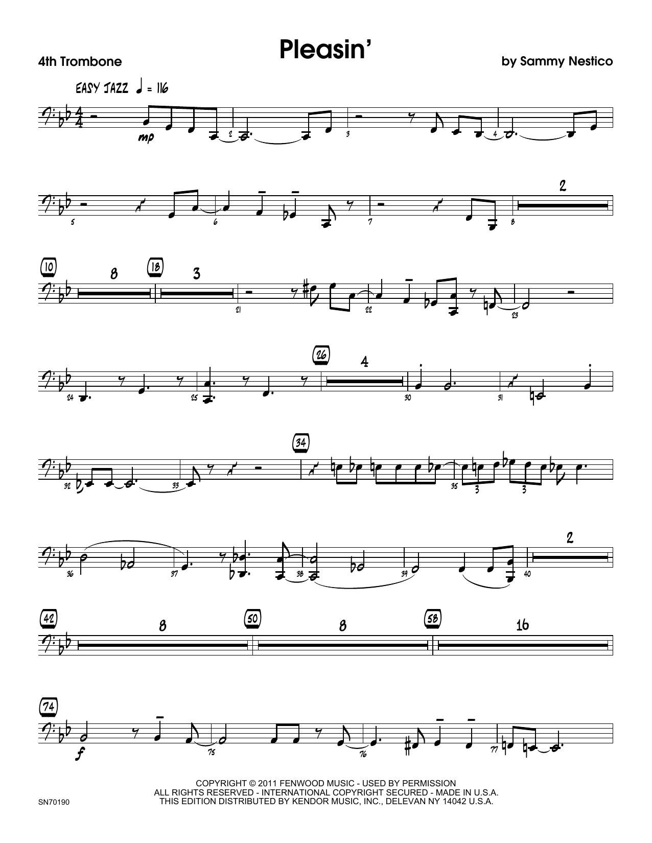 Download Sammy Nestico Pleasin' - 4th Trombone Sheet Music