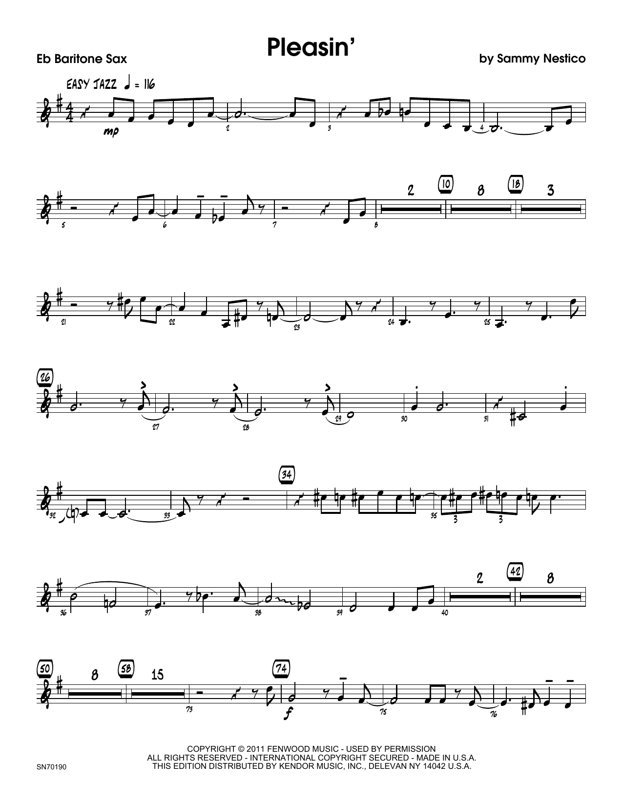 Download Sammy Nestico Pleasin' - Eb Baritone Saxophone Sheet Music
