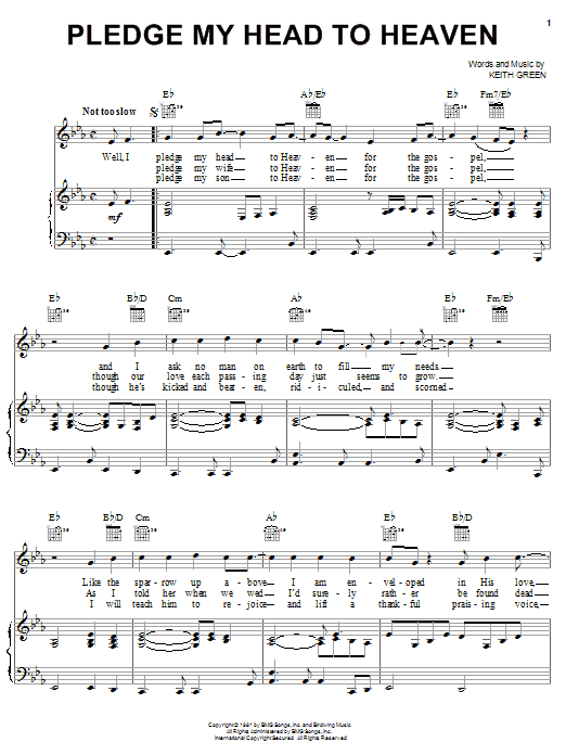 Download Keith Green Pledge My Head To Heaven Sheet Music
