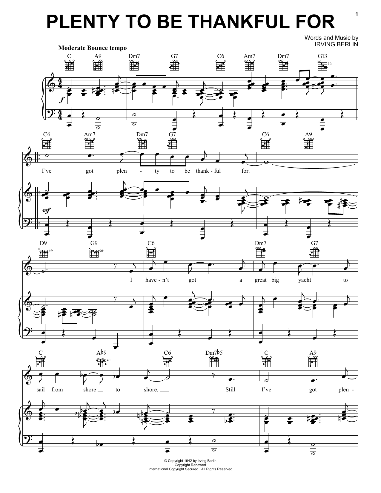 Download Irving Berlin Plenty To Be Thankful For Sheet Music