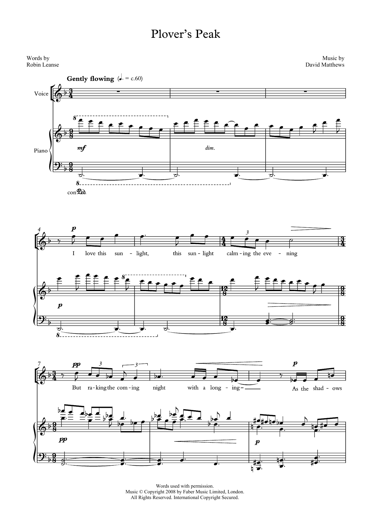 Download David Matthews Plover's Peak (for tenor & piano) Sheet Music