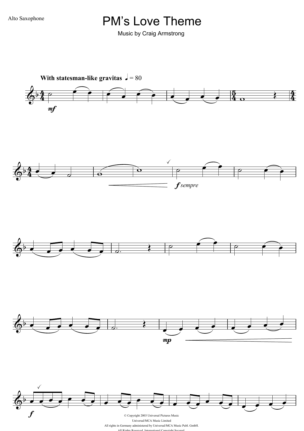 Download Craig Armstrong P.M.'s Love Theme (from Love Actually) Sheet Music