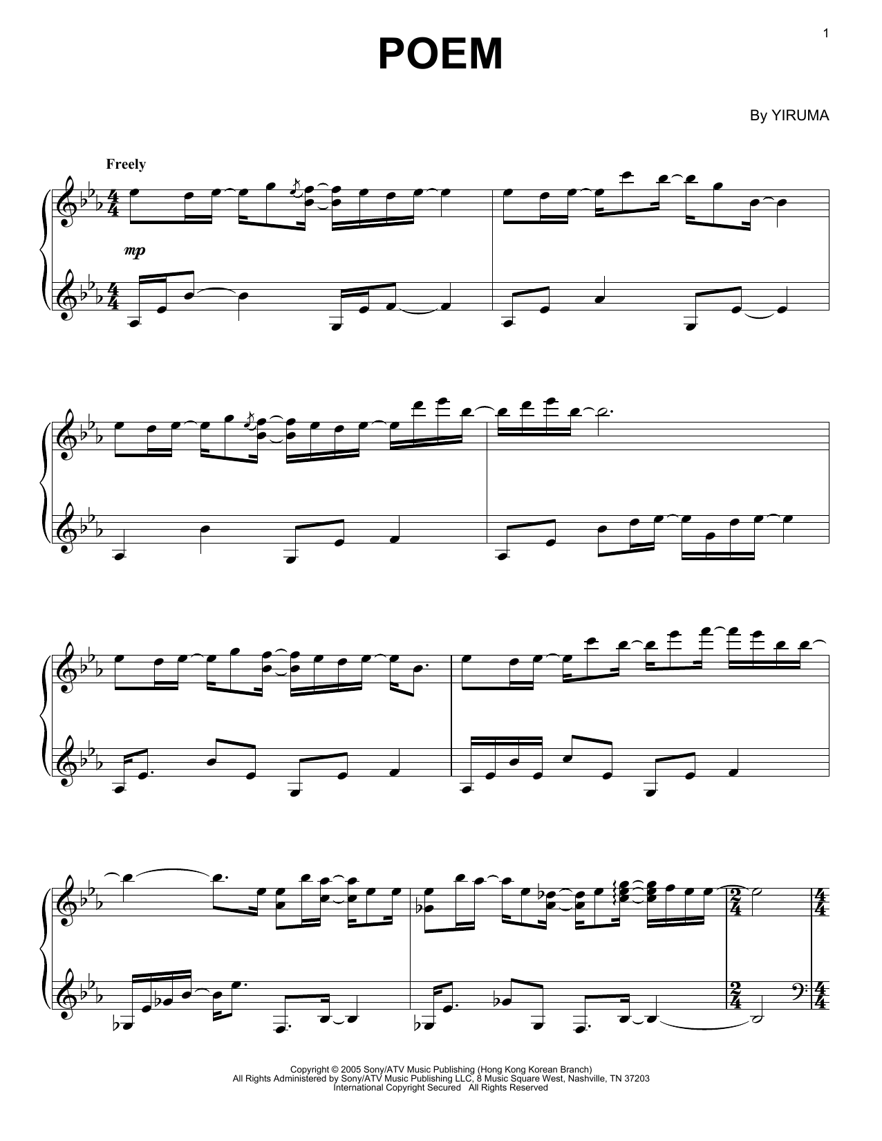 Download Yiruma Poem Sheet Music