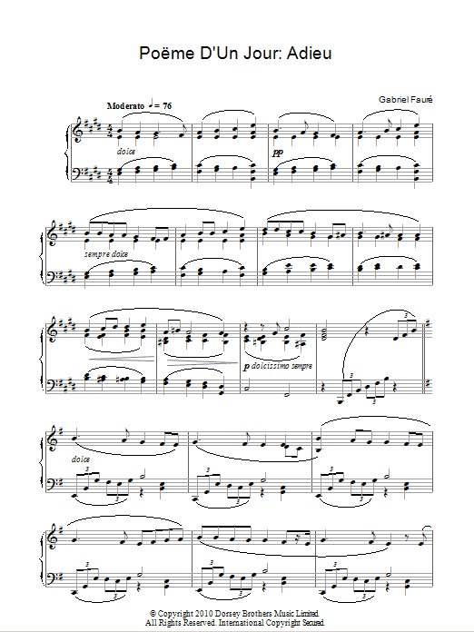 Download Gabriel Fauré Poeme D'un Jour Op.21 Sheet Music