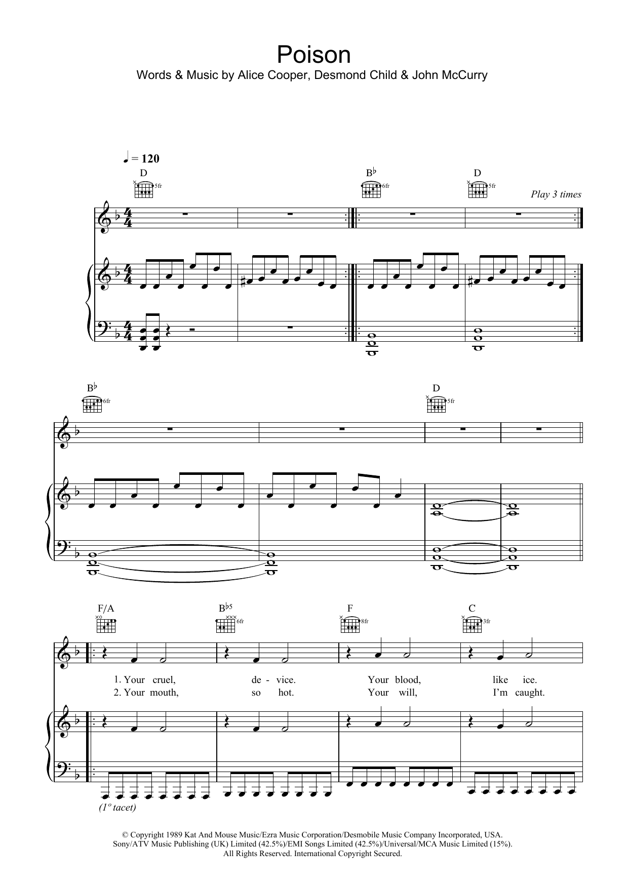 Download Alice Cooper Poison Sheet Music