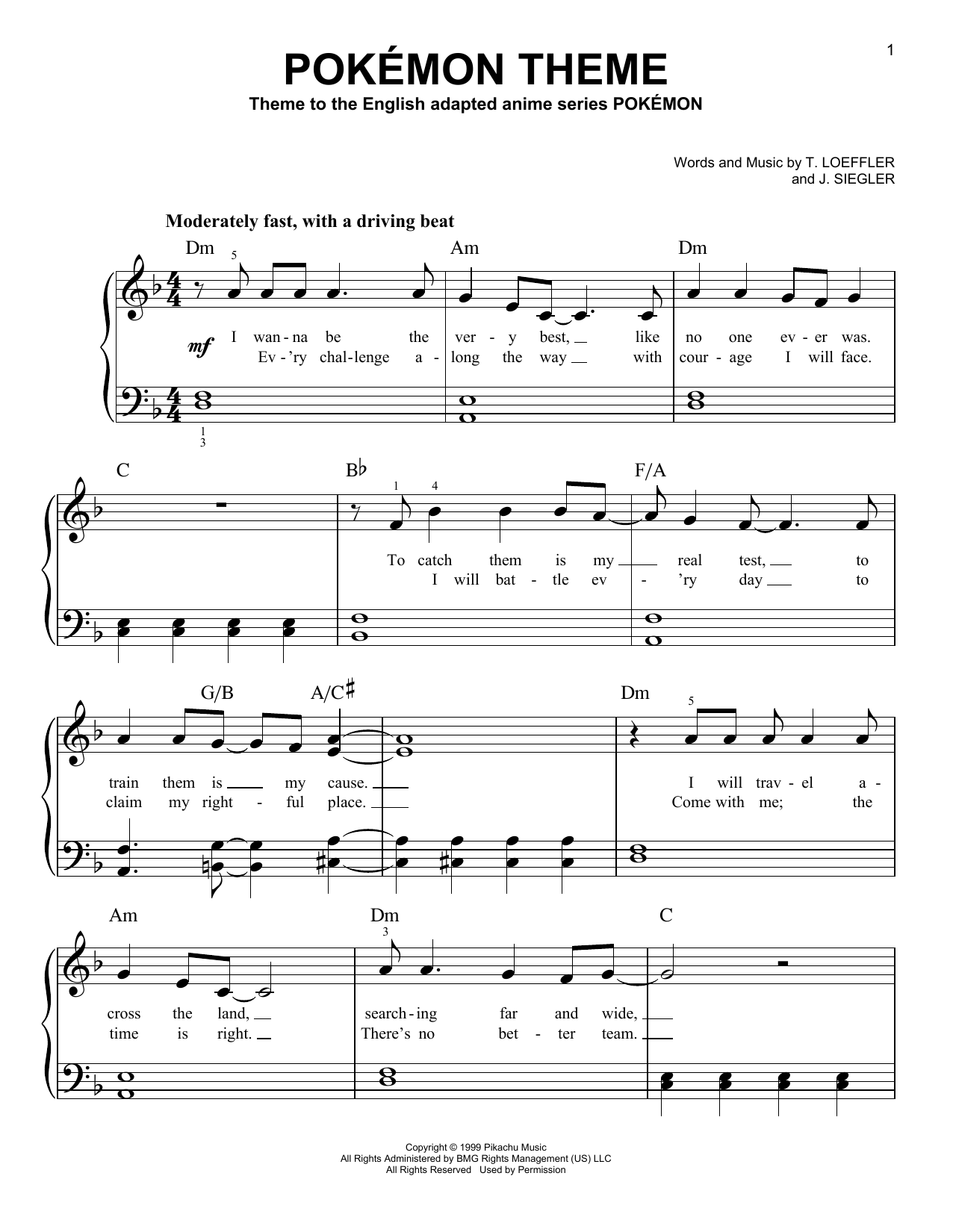 J. Siegler Pokemon Theme sheet music notes printable PDF score