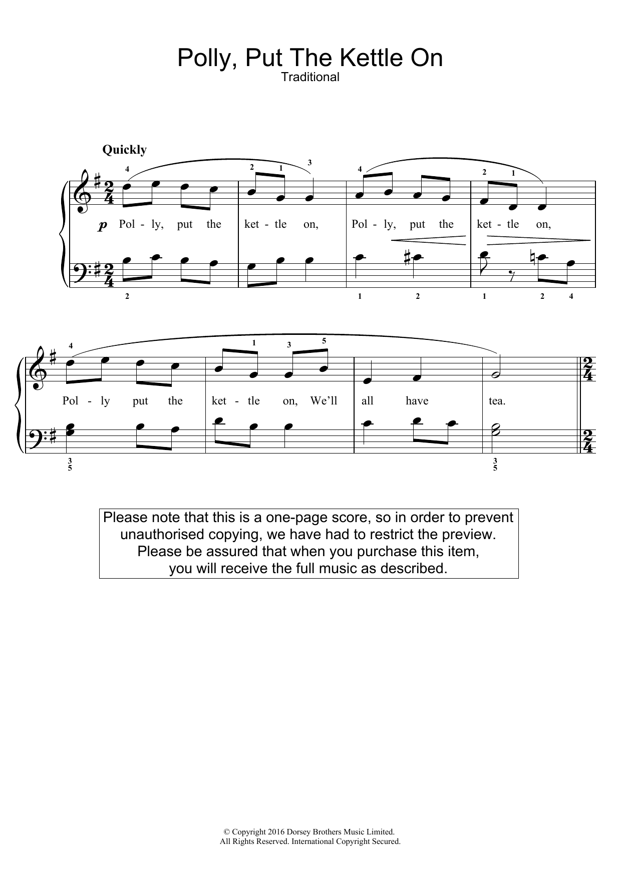 Download Traditional Nursery Rhyme Polly Put The Kettle On Sheet Music