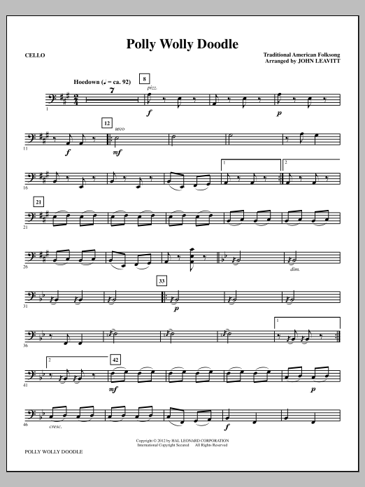 Download John Leavitt Polly Wolly Doodle - Cello Sheet Music