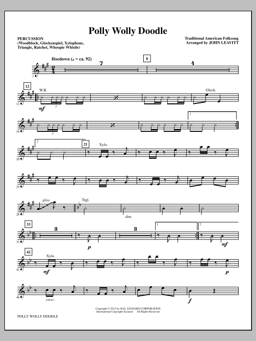 Download John Leavitt Polly Wolly Doodle - Percussion Sheet Music