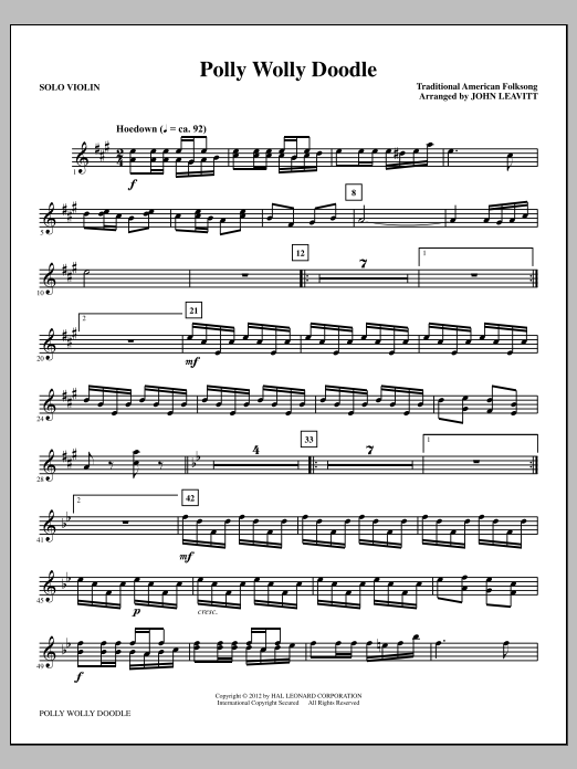 Download John Leavitt Polly Wolly Doodle - Solo Violin Sheet Music