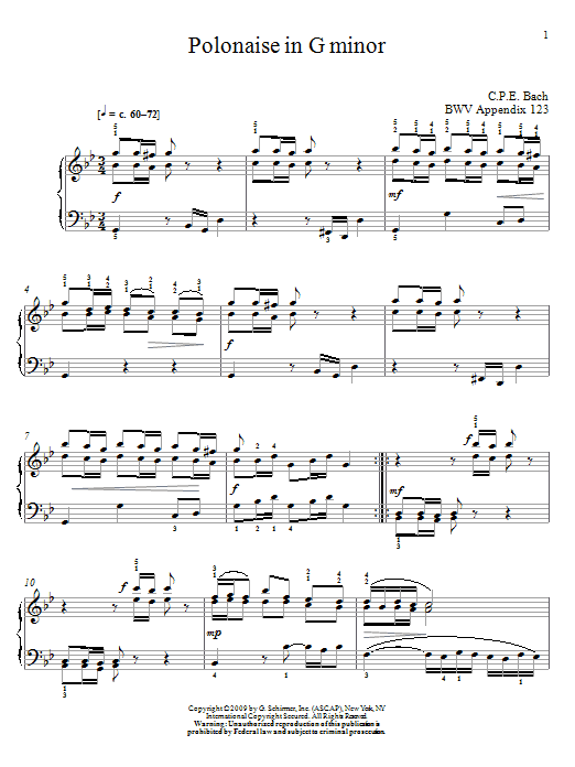 Download Johann Sebastian Bach Polonaise In G Minor, BWV App. 124 Sheet Music