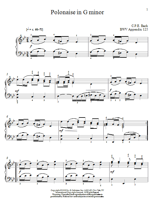 Download Johann Sebastian Bach Polonaise In G Minor, BWV App. 125 Sheet Music